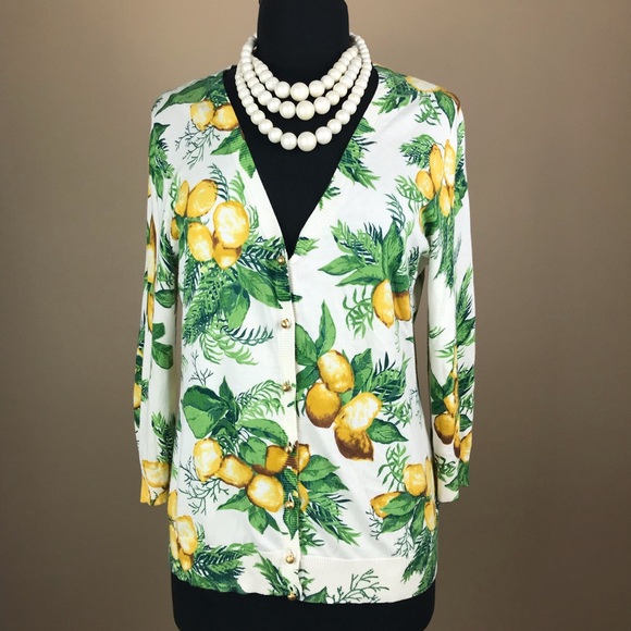 Talbots Sweaters - Talbots Lemon Fruit Gold Button Large Cardigan